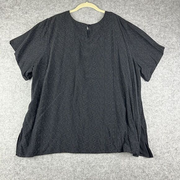 Eileen Fisher Top Womens 22W Black Morse Code Geometric Tencel Blend Blouse Slit - Picture 6 of 13